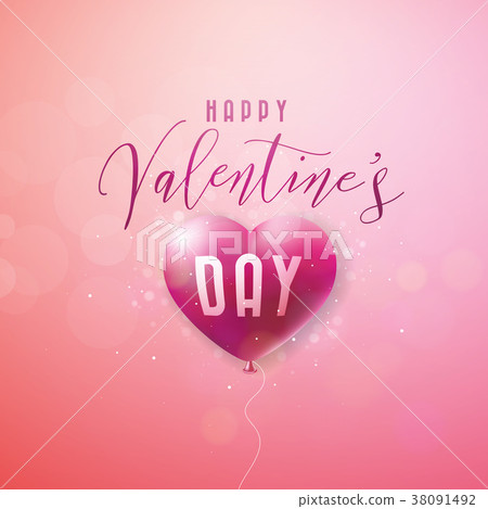 Happy Valentines Day Design with Red Balloon Heart - Stock Illustration ...