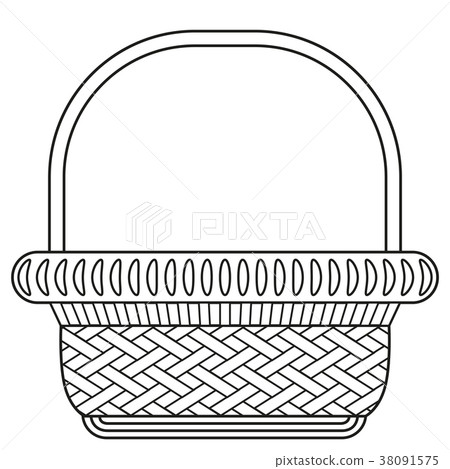 Line art black white wicker basket shopping cart. - Stock Illustration ...