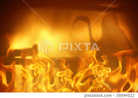 Ghost shadow at stairs on golden wall with fire Ghost shadow at stairs on golden wall with fire 38094822