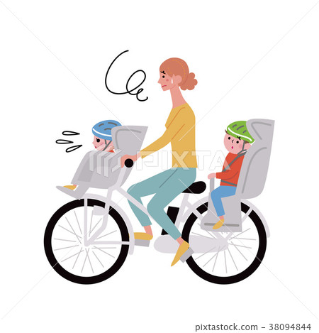 Electric bicycle parent and child trouble illustration Electric bicycle parent and child trouble illustration 38094844