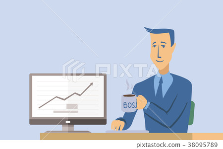 A young businessman or office worker sitting at a 38095789