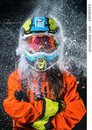 the man in the helmet, close-up, snow splashes the man in the helmet, close-up, snow splashes 38096054