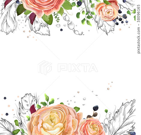 Vector floral watercolor card design with flowers Vector floral watercolor card design with flowers 38096165
