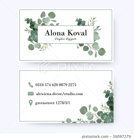 Floral business card design with eucalyptus leaves 38097279