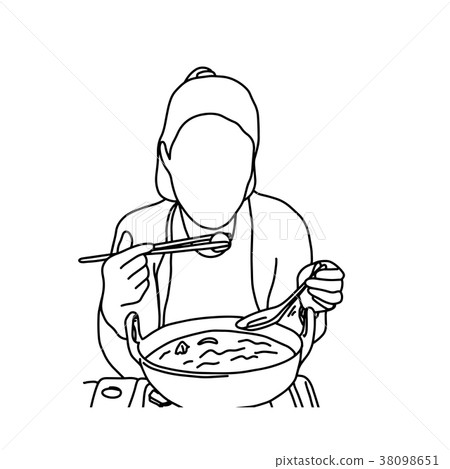 Cute woman eating noodles with chopsticks  38098651