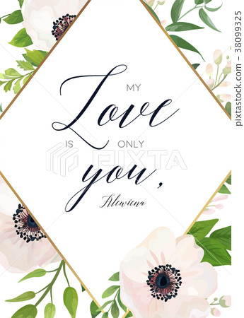 Floral card design: white pink Anemone flower - Stock Illustration ...