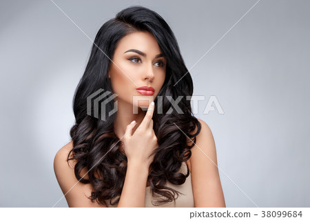 Beautiful Young Woman with Clean healthy curly 38099684