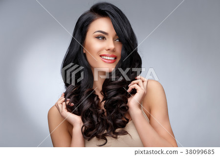 Beautiful Young Woman with Clean healthy curly Beautiful Young Woman with Clean healthy curly 38099685