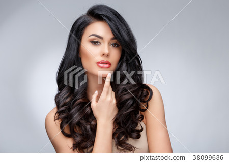 Beautiful Young Woman with Clean healthy curly 38099686