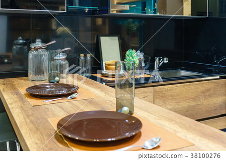 Modern kitchen interior with wooden cabinet 38100276