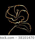 Hibiscus flower sketch gold on black 38101470