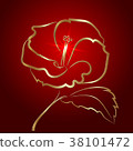 Hibiscus flower sketch gold on red 38101472