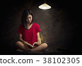 woman reading book into the night  38102305