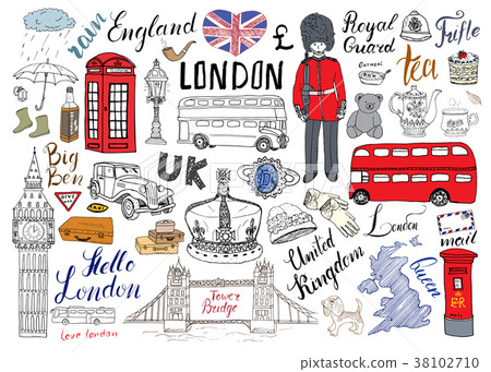 London city doodles Hand drawn set vector 38102710