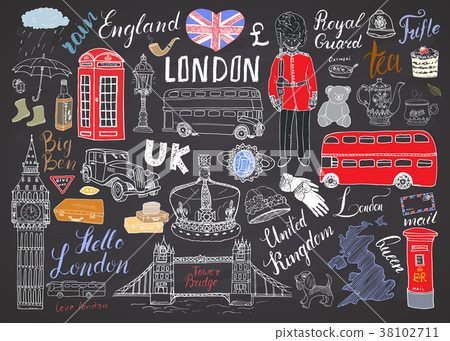 London city doodles Hand drawn set vector London city doodles Hand drawn set vector 38102711