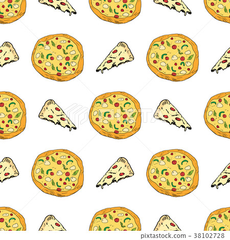 Pizza seamless pattern hand drawn sketch Vector Pizza seamless pattern hand drawn sketch Vector 38102728