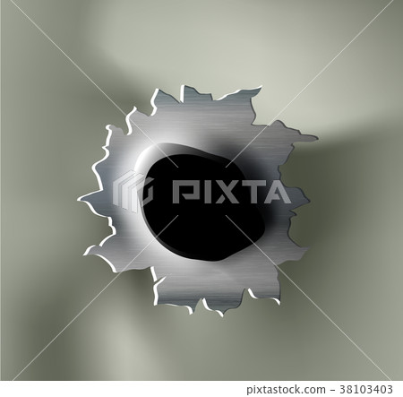 ragged bullet Hole torn in ripped metal ragged bullet Hole torn in ripped metal 38103403