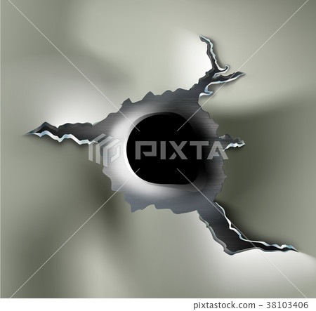 ragged bullet Hole torn in ripped metal ragged bullet Hole torn in ripped metal 38103406