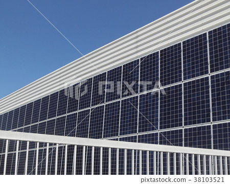 Solar energy panels at modern building wall Solar energy panels at modern building wall 38103521