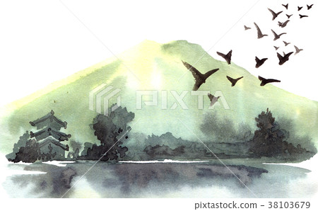 Watercolor chinese landscape Watercolor chinese landscape 38103679