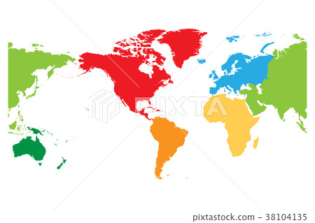 World map divided into six continents. Americas 38104135