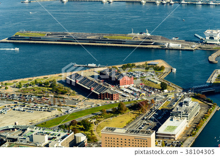 Yokohama red brick warehouse aerial view Yokohama red brick warehouse aerial view 38104305