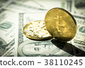 Close-up Bitcoins on dollar banknote;Crytocurrency 38110245