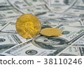 Fintech concept with Bitcoin on Dollar Banknote 38110246