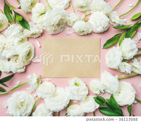 Flat-lay of roses over light pink background, copy 38113088