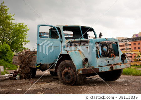 Abandoned old retro blue truck, vehicle Abandoned old retro blue truck, vehicle 38113839
