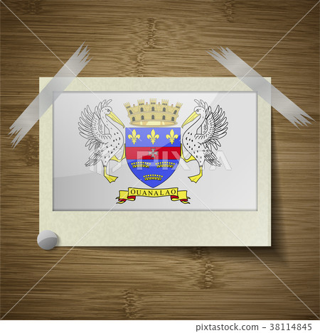 Flags Saint Barthelemy at frame on wooden texture. Flags Saint Barthelemy at frame on wooden texture. 38114845