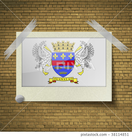 Flags Saint Barthelemyat frame on a brick backgrou Flags Saint Barthelemyat frame on a brick backgrou 38114851