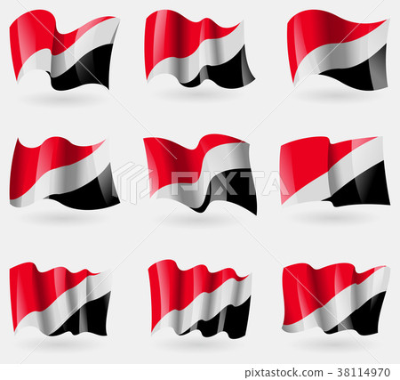 Set of Sealand Principality flags in the air. Vect 38114970