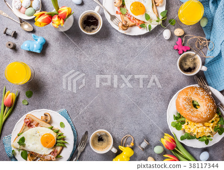 Easter holiday breakfast flat lay 38117344
