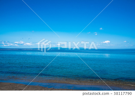Nemuro Strait overlooking Kunisaki Island from Notsuke Peninsula 38117790