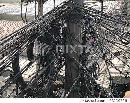many wire hang on the electric pole many wire hang on the electric pole 38119256