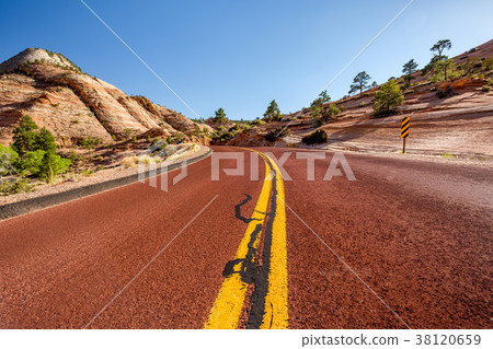 Empty scenic highway in Utah 38120659