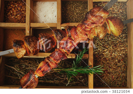 grilled meat on a background of spices refined grilled meat on a background of spices refined 38121034