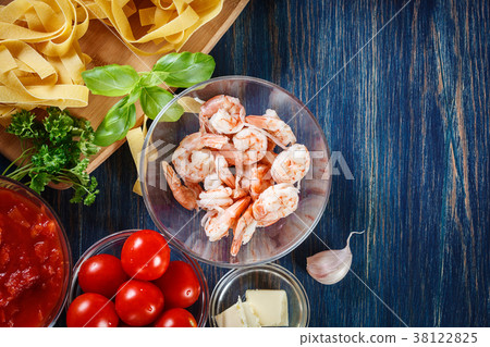 Ingredients ready for preparing pappardelle pasta 38122825