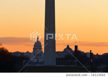 Washington Monument and United States Capitol seen from near the Lincoln Memorial 38123083