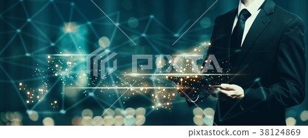 Digital Screen with businessman holding a tablet 38124869