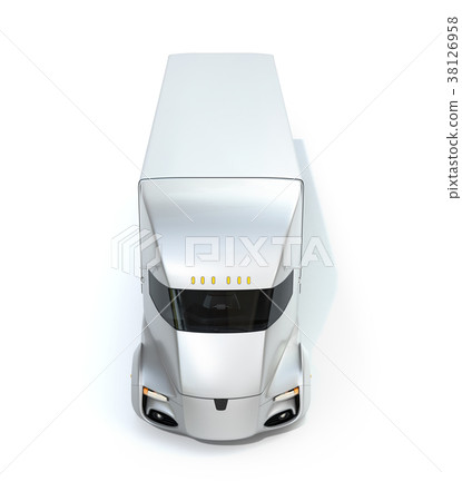 Frontal image of silver colored self-driving electric semi truck Frontal image of silver colored self-driving electric semi truck 38126958