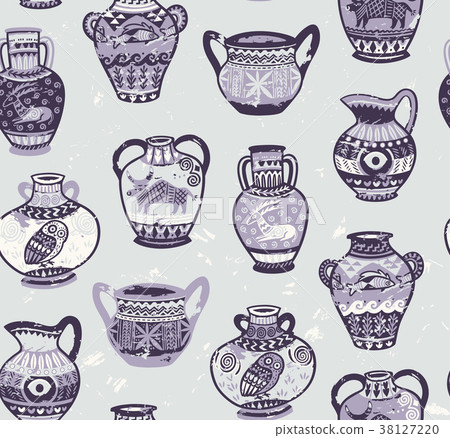 Collection of amphora and vase wih cartoon animals Collection of amphora and vase wih cartoon animals 38127220