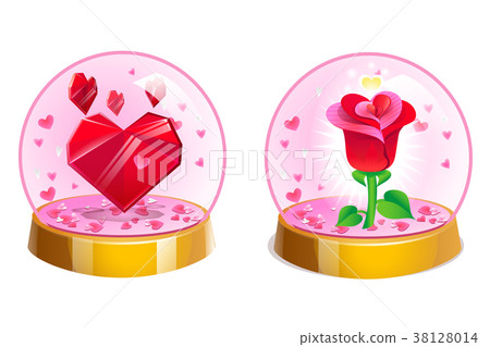 Magic crystal romantic balls with hearts and rose Magic crystal romantic balls with hearts and rose 38128014