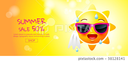 summer sale , cartoon, sun face, layout design 38128141