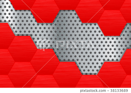 Metal background with red steel hexagons - Stock Illustration [38133689 ...