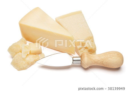 Piece of parmesan cheese on white background 38139949