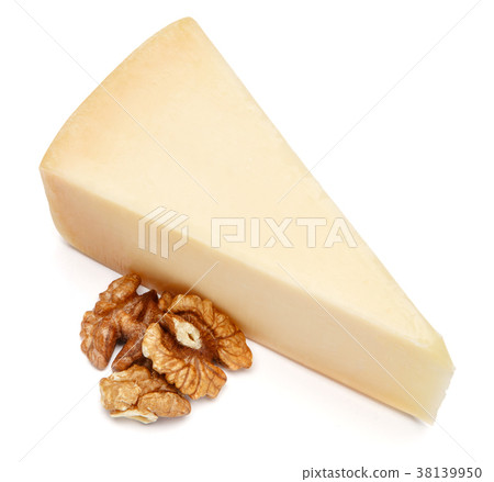 Piece of parmesan cheese on white background 38139950