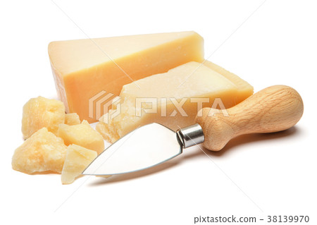 Piece of parmesan cheese on white background Piece of parmesan cheese on white background 38139970