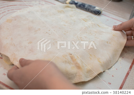 ands cooking homemade potstickers. Soft focused. ands cooking homemade potstickers. Soft focused. 38140224